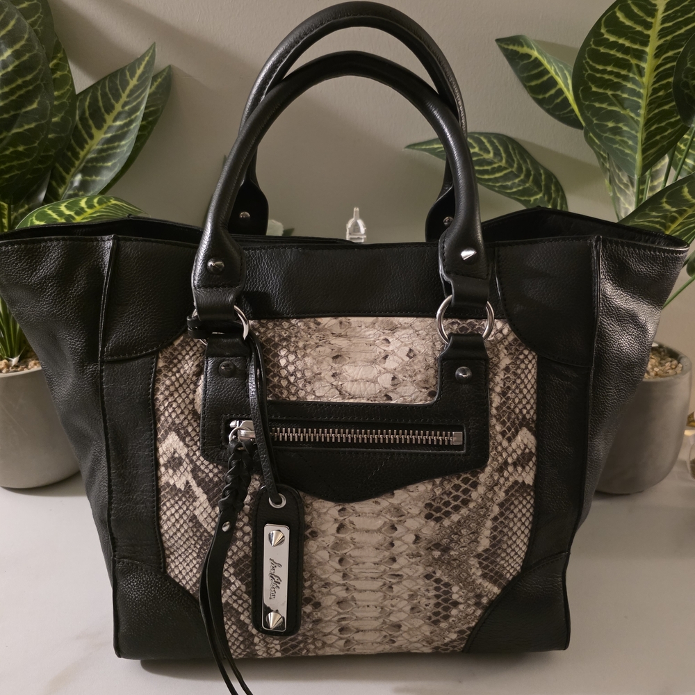 Sam Edelman Black and Snake Print Tote Bag
